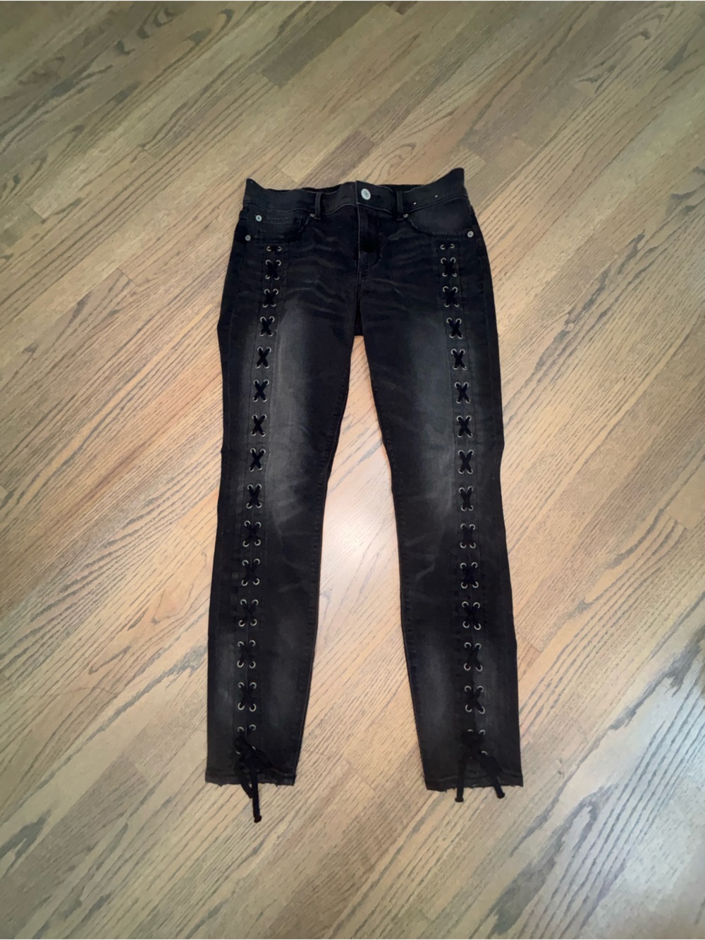 Express Black Lace-Up Skinny Jeans
